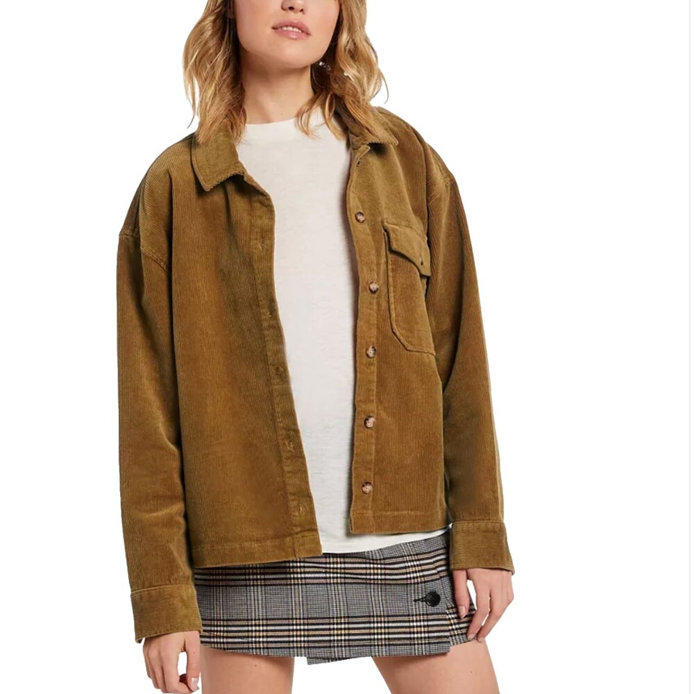 Volcom Womens S Brown Corduroy Button Up Shirt Jacket Shacket Workwear Overshirt